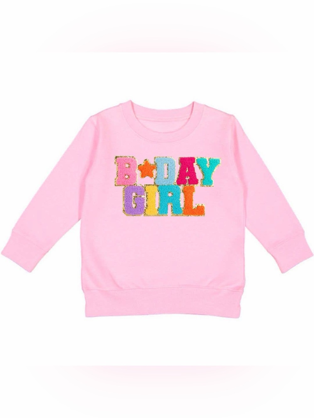 Sweet Wink Bday Girl Pink Sparkle Chenille Patch Sweatshirt Sz 5/6